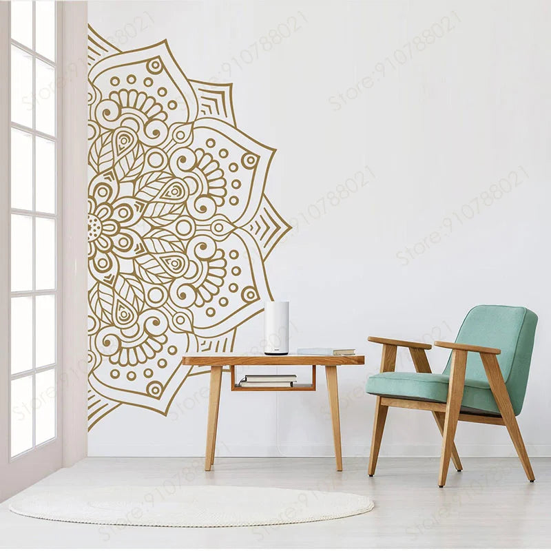 🕉️🌿 Boho Mandala Half Wall Decal – Removable Meditation & Yoga Wall Art