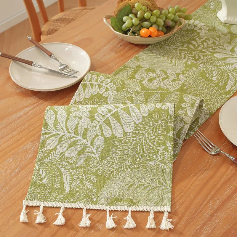 🌿🤍 Boho Embroidered Table Runner – Handmade Jacquard Table Linen