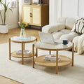 Rattan & Glass Table Set – Boho Coffee & Side Tables (Set of 2)