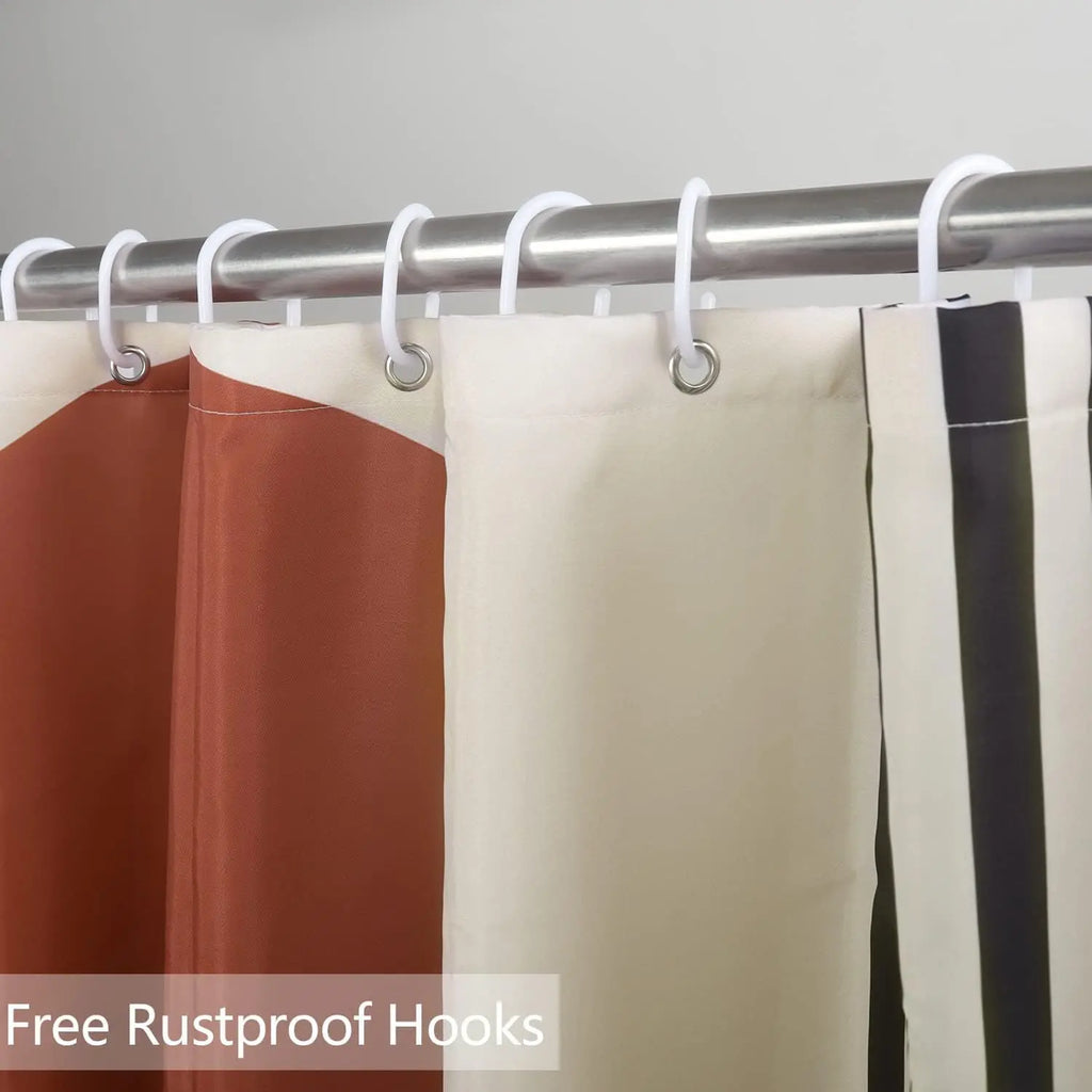 🚿🌿 Mid-Century Boho Geometric Shower Curtain – Waterproof Bathroom Décor