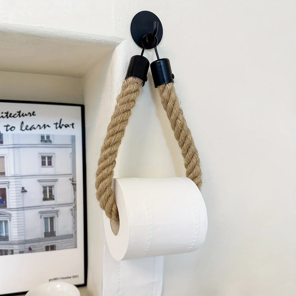 🧻🌿 Rustic Rope Toilet Paper Holder – Wall-Mounted Farmhouse Bathroom Organizer