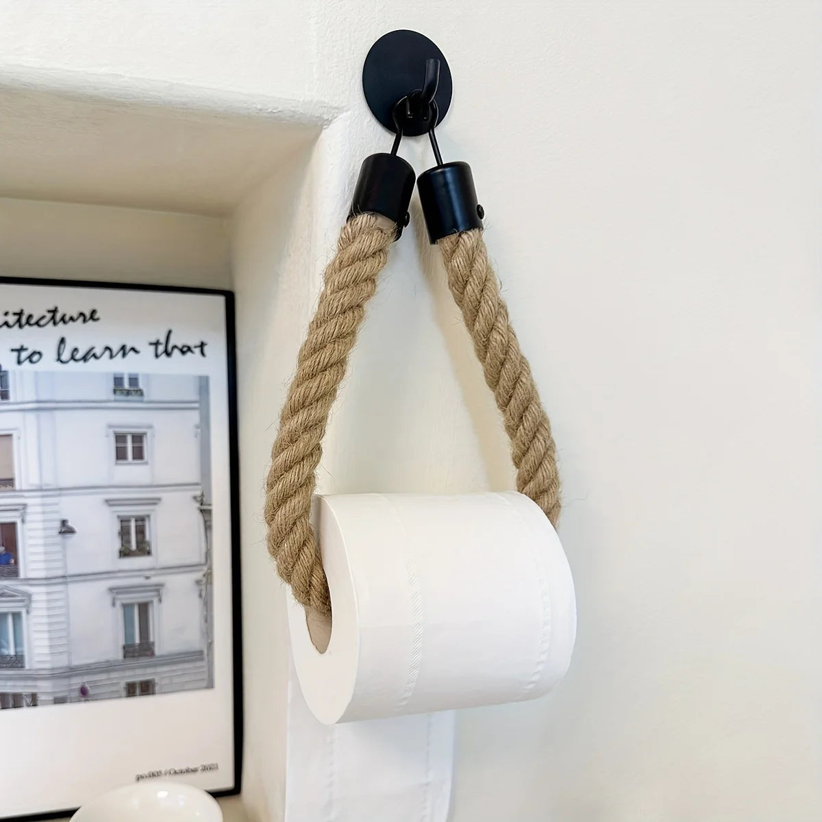 🧻🌿 Rustic Rope Toilet Paper Holder – Wall-Mounted Farmhouse Bathroom Organizer