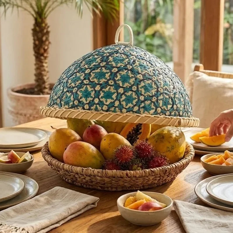 🌿🧺 Boho Rattan Fruit Basket with Lid – Handwoven Wicker Table Centerpiece