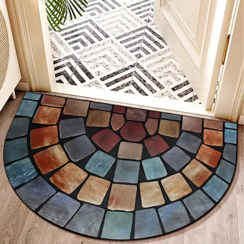🌸🤍 Boho Half-Moon Doormat – Washable Non-Slip Entryway Rug