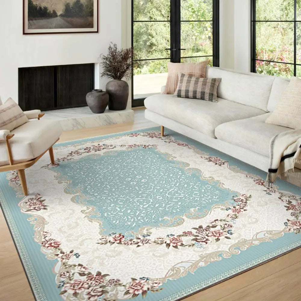 🌿🤍 Boho Vintage Crystal Velvet Area Rug – Soft Modern Living Room Carpet