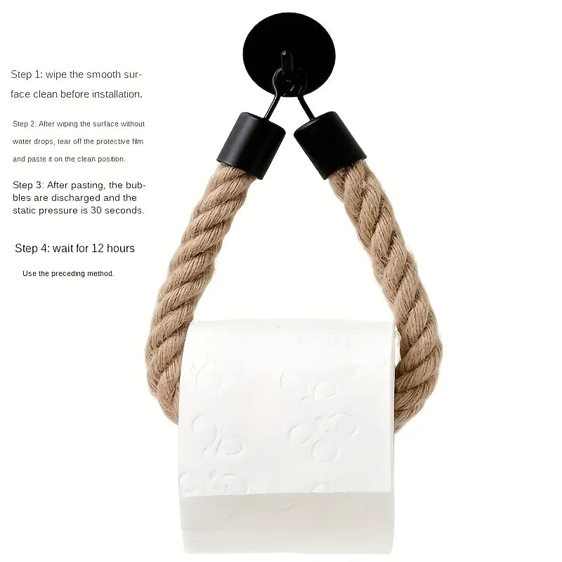 🧻🌿 Rustic Rope Toilet Paper Holder – Wall-Mounted Farmhouse Bathroom Organizer