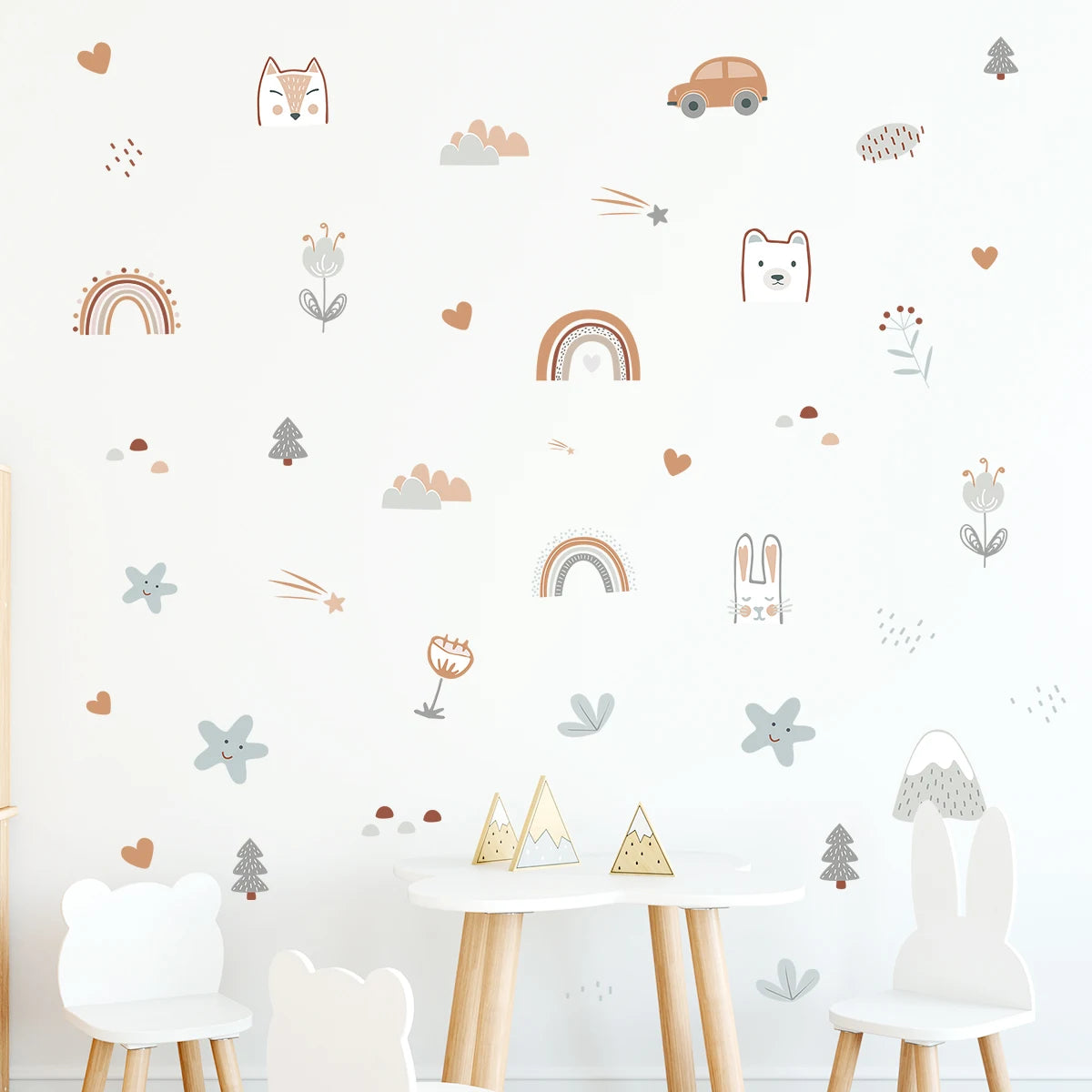 🌈☀️🤍 Boho Rainbow & Sun Wall Decals – Peel & Stick Nursery Wall Art (Set of 3)