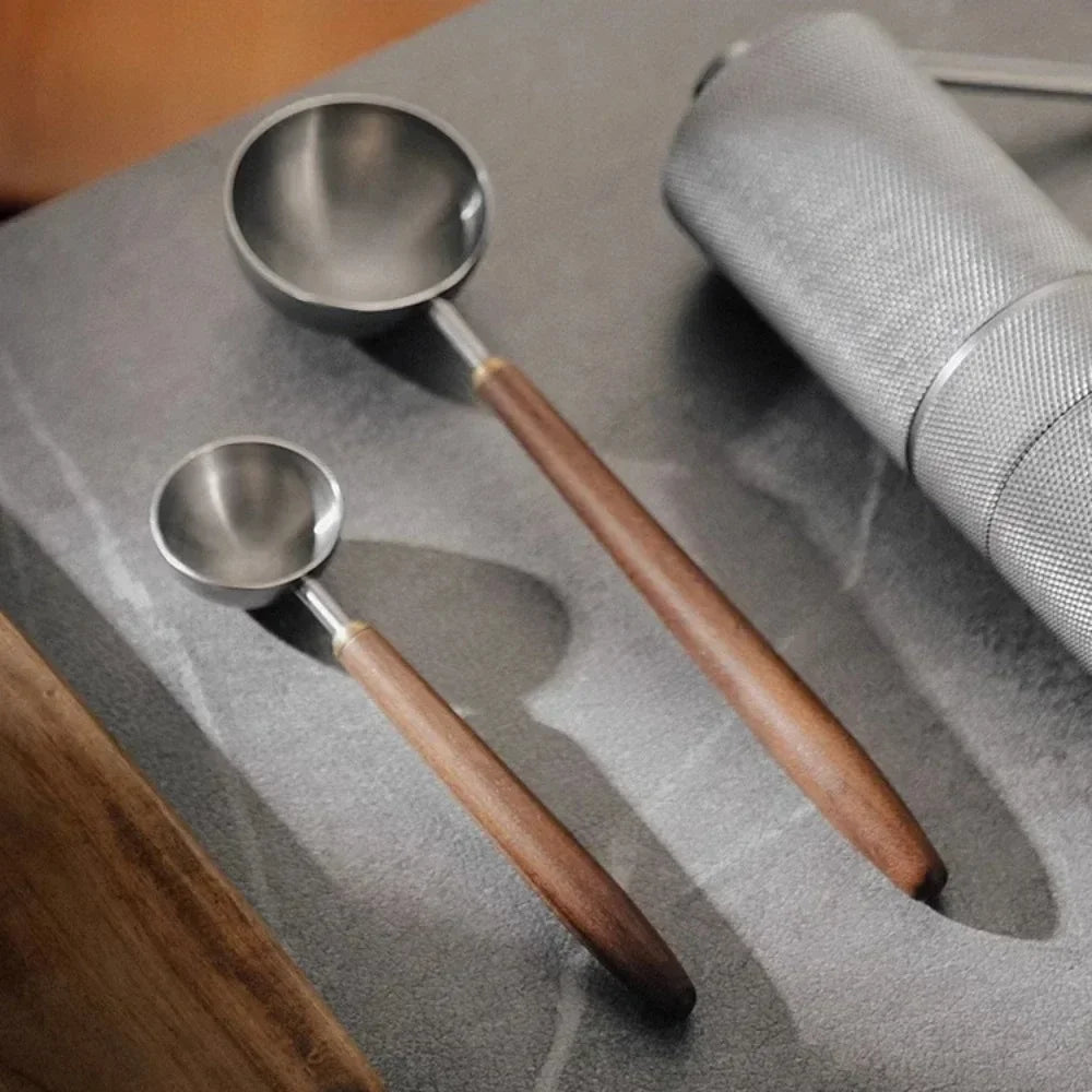 🌿☕ Artisan Walnut Coffee Scoop – Wooden Handle Stainless Steel Measuring Spoon
