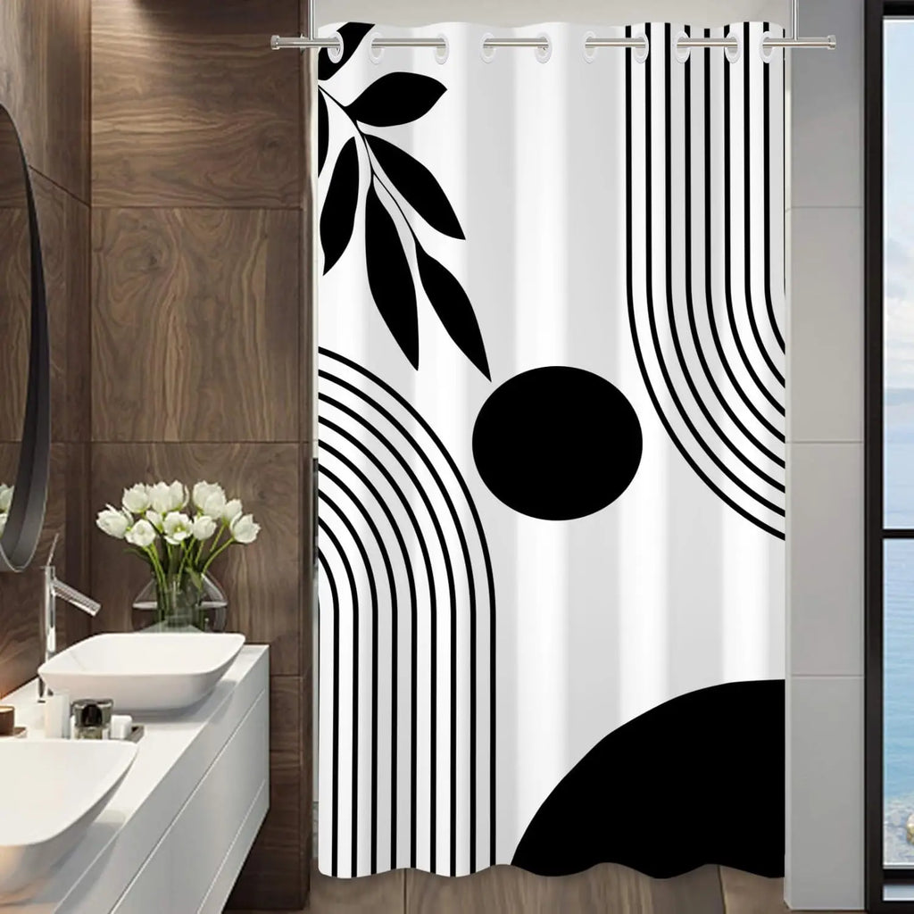 🚿🌿 Mid-Century Boho Geometric Shower Curtain – Waterproof Bathroom Décor