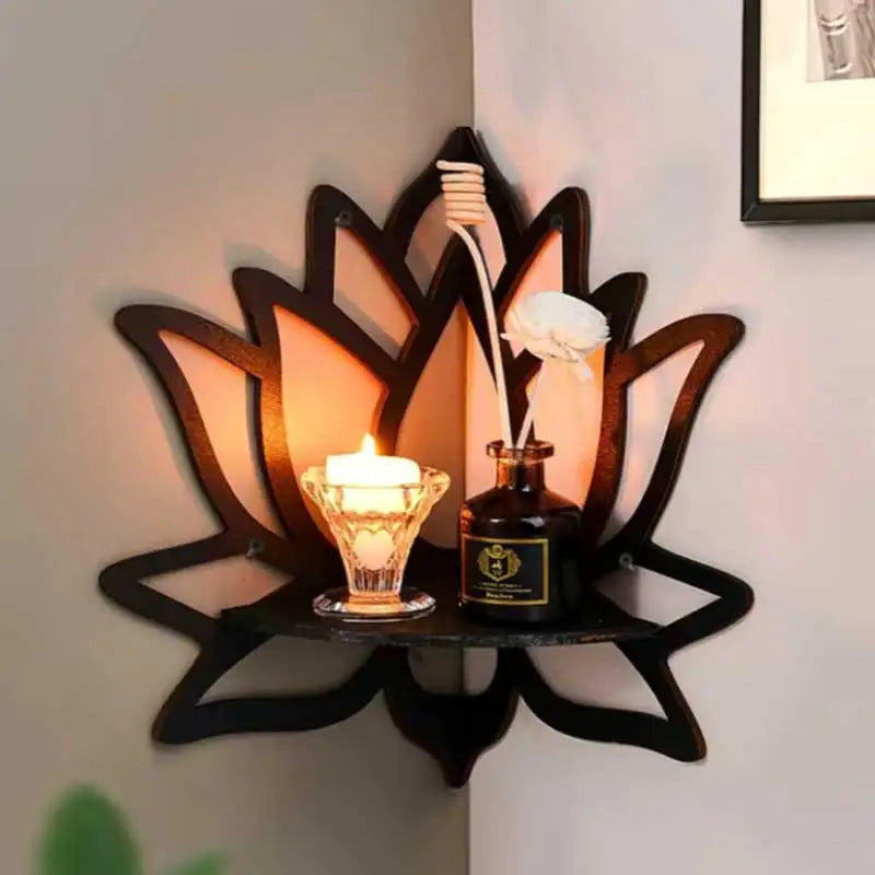 🌿 Lotus Wood Wall Shelf – Aromatherapy & Essential Oil Display Rack