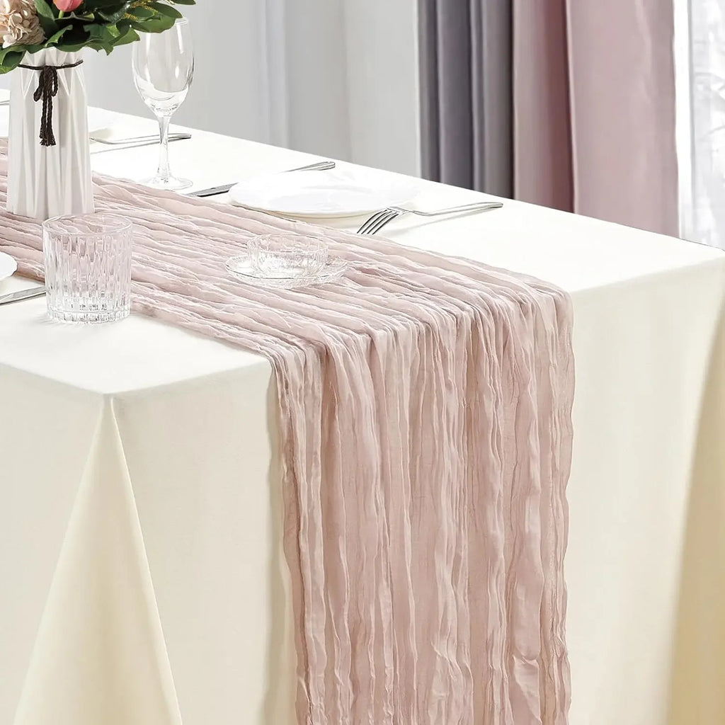 🤍🌾 Boho Cheesecloth Table Runner Set – Rustic Gauze Table Décor (10 Pieces)