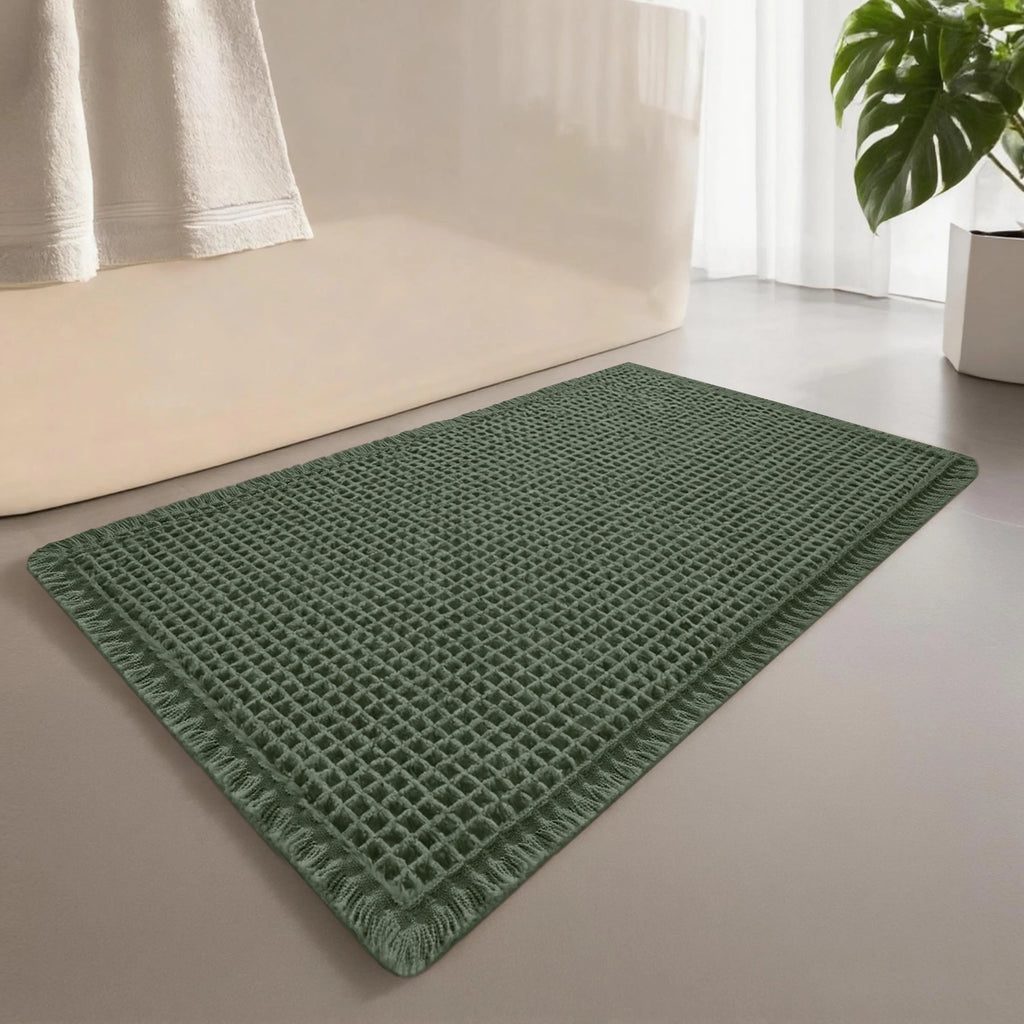 🛁🌿🤍 Boho Waffle Bath Mat – Ultra-Absorbent Non-Slip Bathroom Rug