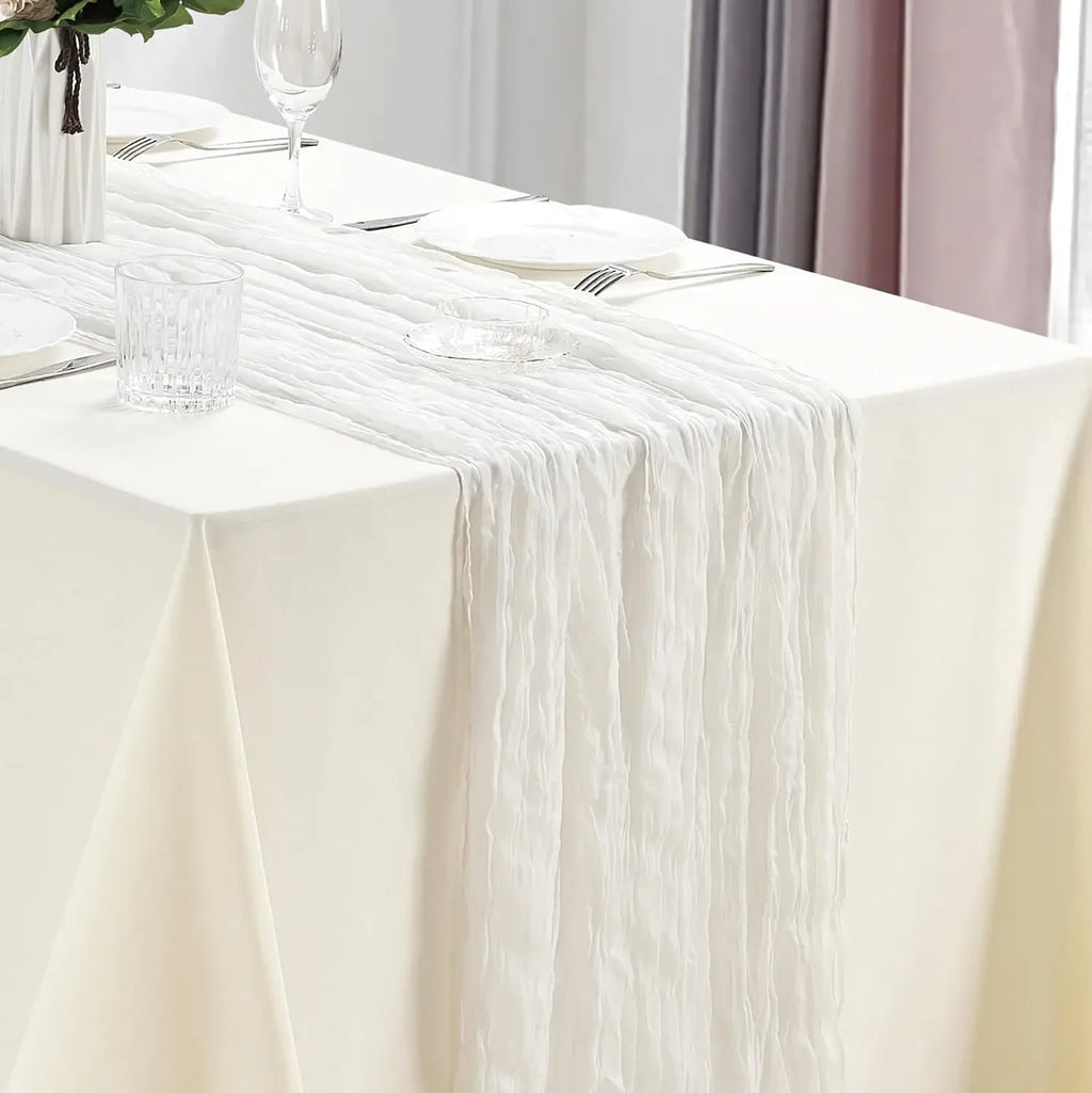🤍🌾 Boho Cheesecloth Table Runner Set – Rustic Gauze Table Décor (10 Pieces)