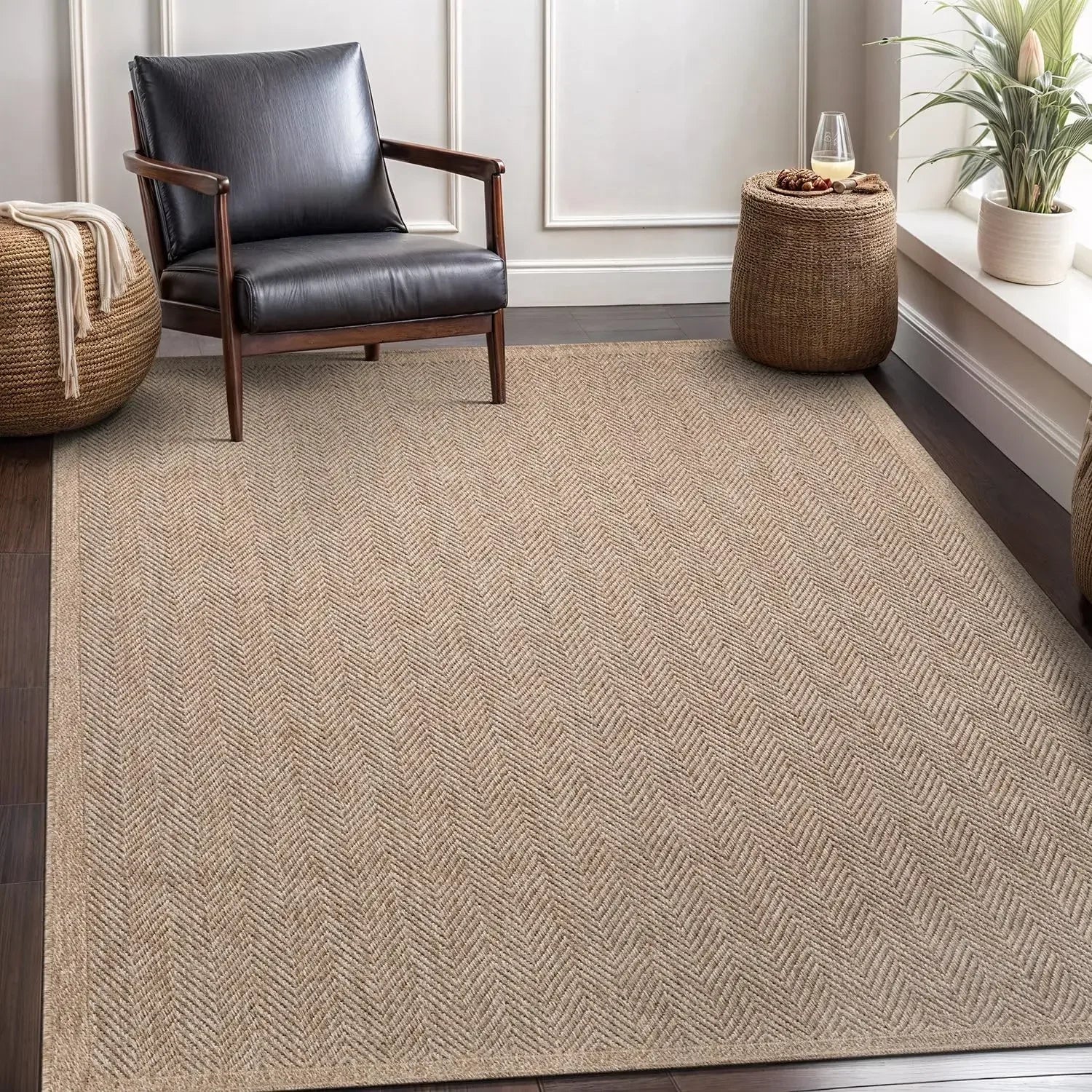 🌿🤍 Handwoven Seagrass Area Rug – Natural Fiber Indoor & Outdoor Carpet