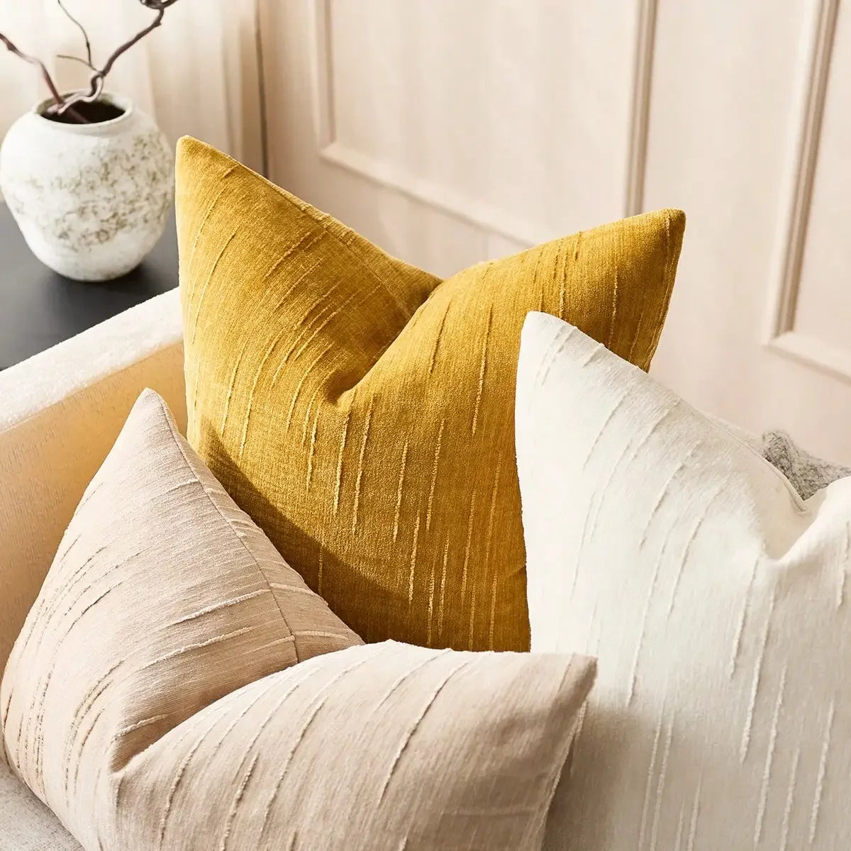 Modern Farmhouse Beige Pillow Cover – Boho Accent Cushion