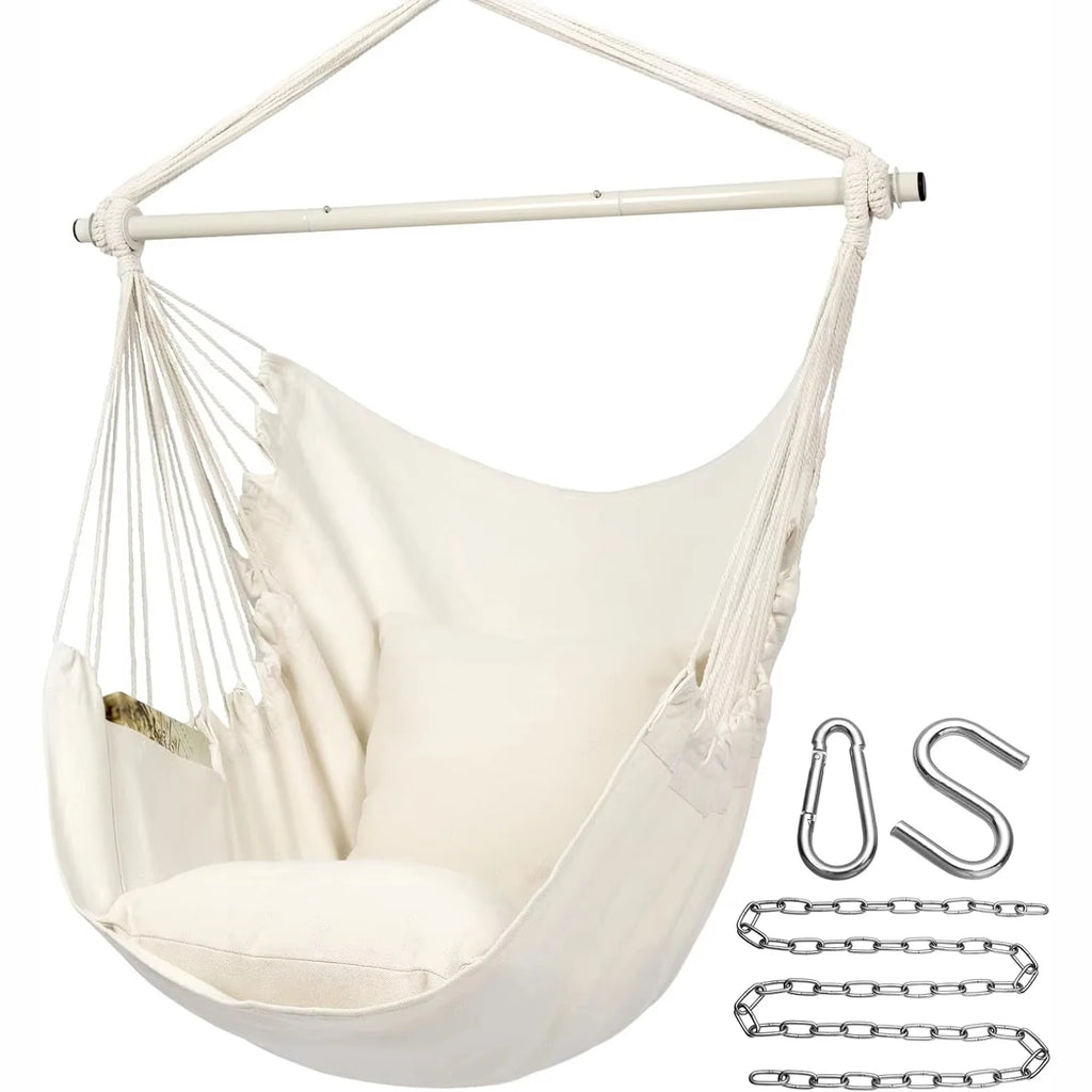 🌿🤍 Boho Cotton Hammock Chair – Hanging Swing Seat for Indoor & Outdoor Living