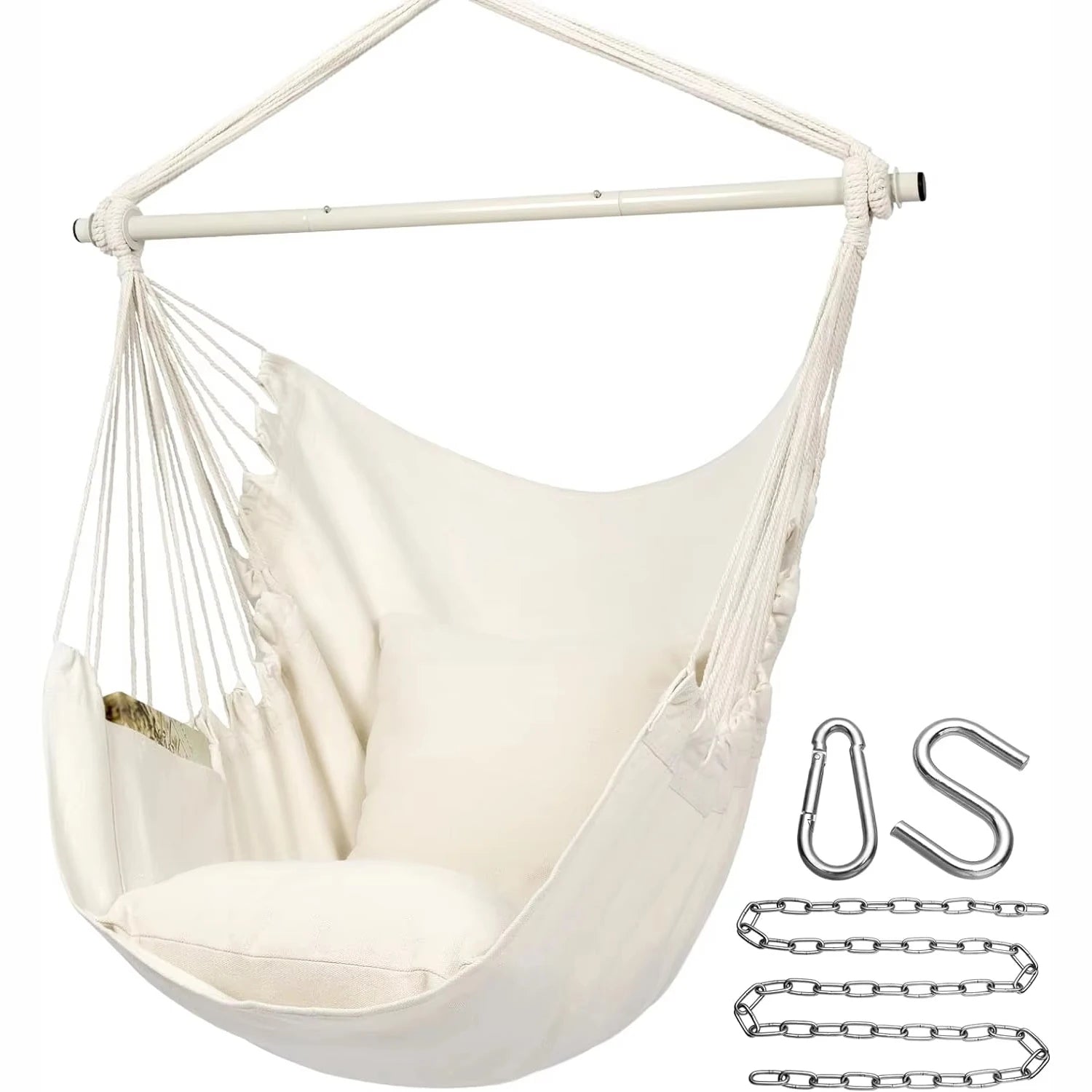 🌿🤍 Boho Cotton Hammock Chair – Hanging Swing Seat for Indoor & Outdoor Living