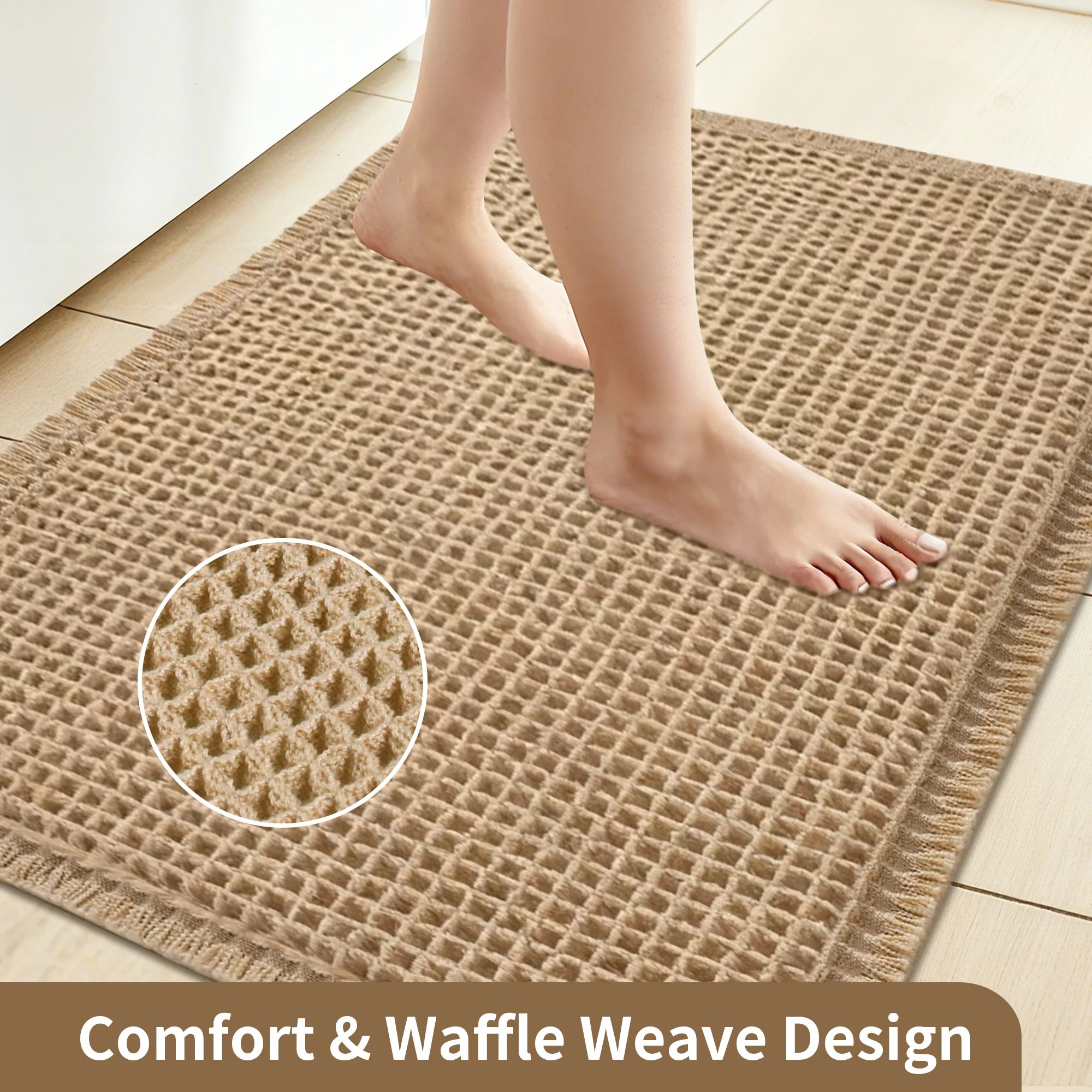 🛁🌿🤍 Boho Waffle Bath Mat – Ultra-Absorbent Non-Slip Bathroom Rug