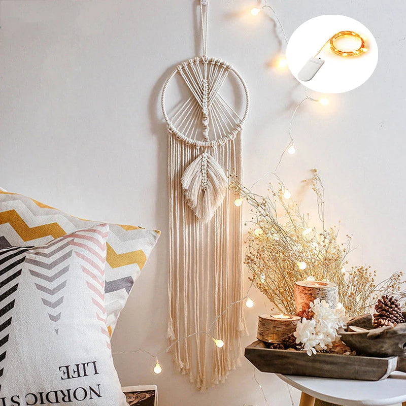🌙🌿🤍 Boho Moon and Stars Macramé Dream Catcher – Handwoven Nursery Wall Hanging