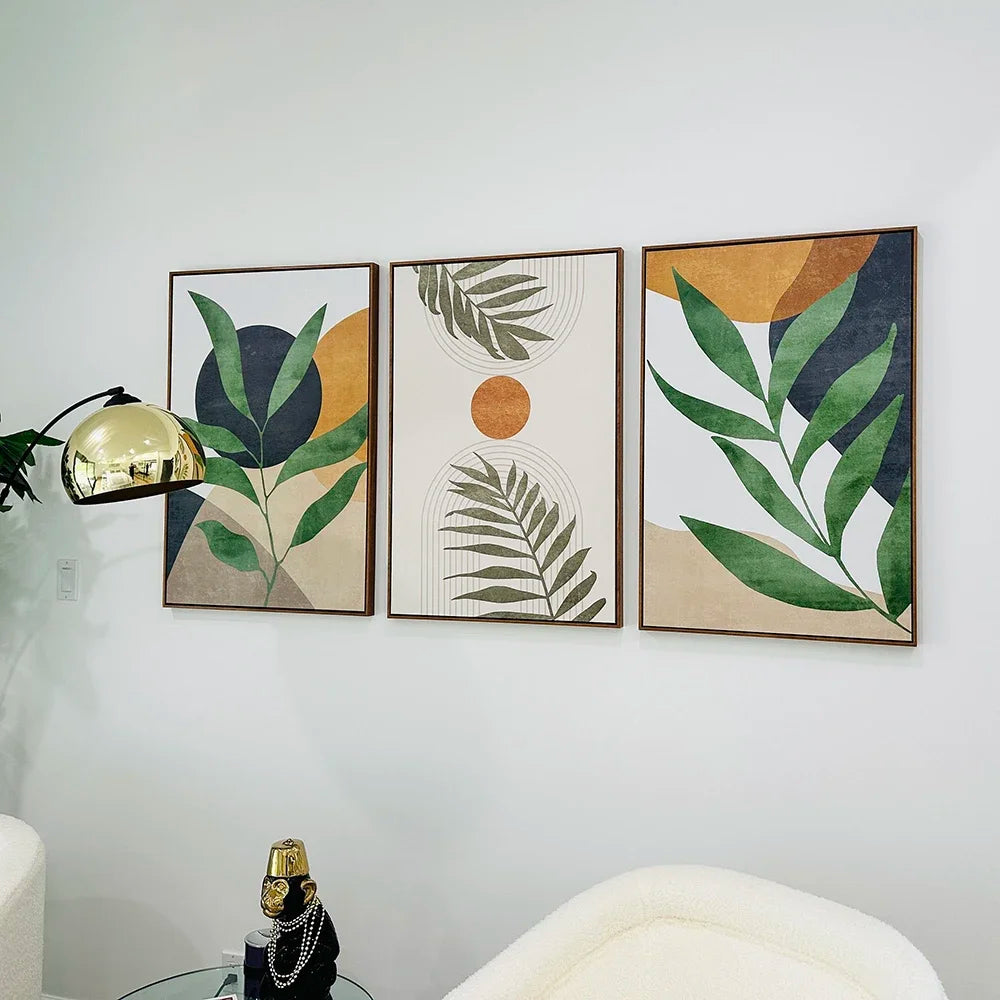 🌿🎨🤍 Boho Tropical Leaf Canvas Wall Art – Modern Abstract Print Set (Set of 3)