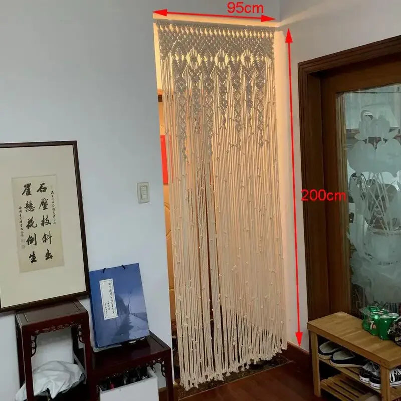 🌿🤍 Handwoven Macramé Wall Hanging – Boho Cotton Tapestry & Door Curtain