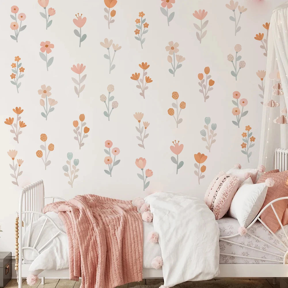 🌸🌿 Boho Watercolor Floral Wall Decals – Botanical Nursery & Kids Room Wall Art