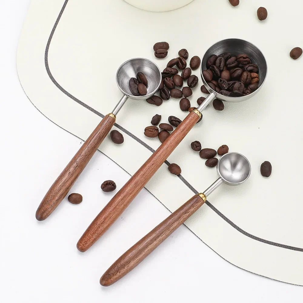 🌿☕ Artisan Walnut Coffee Scoop – Wooden Handle Stainless Steel Measuring Spoon