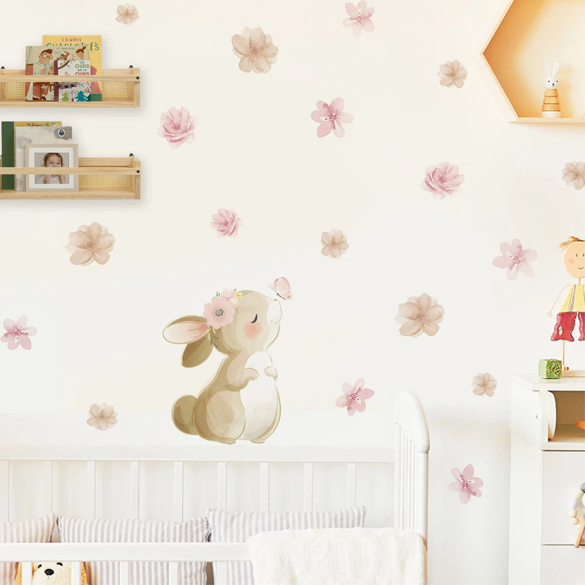 🐰🦋🌸🤍 Boho Bunny Garden Wall Decals – Peel & Stick Nursery Wall Art