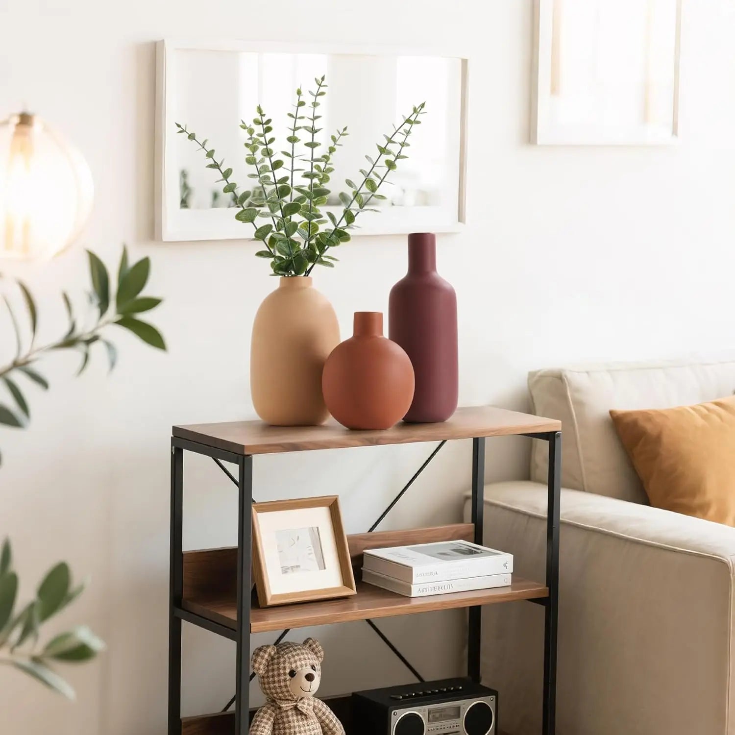 Boho Terracotta Vase Set – 3-Piece Ceramic Decorative Vases for Modern Farmhouse Home Décor
