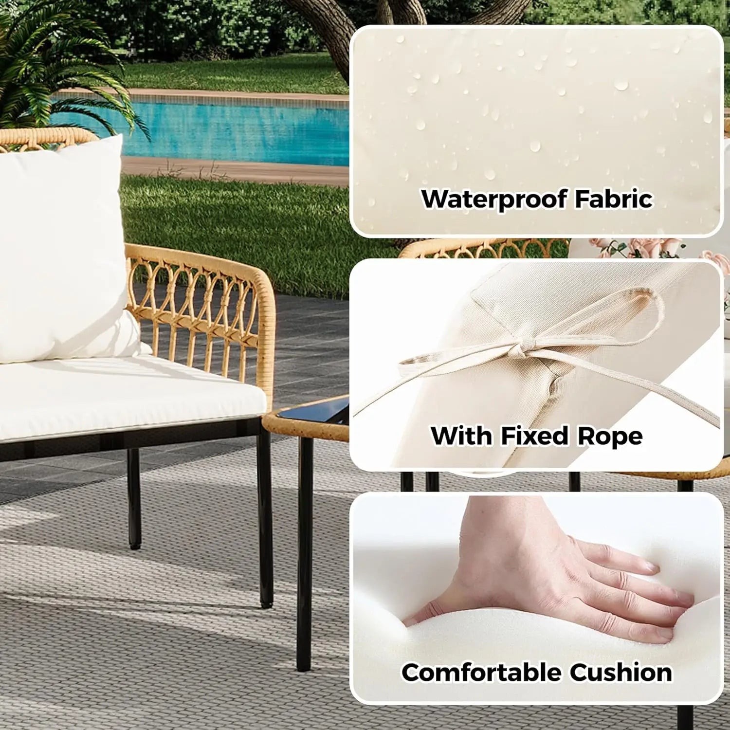 Boho Wicker Patio Conversation Set – 4-Piece All-Weather Outdoor Furniture Collection