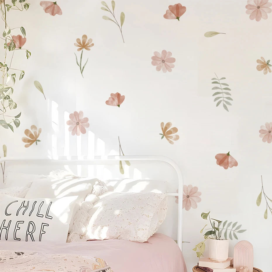 🌿🌸 Boho Botanical Wall Decals – Watercolor Floral & Leaf Wall Art Stickers