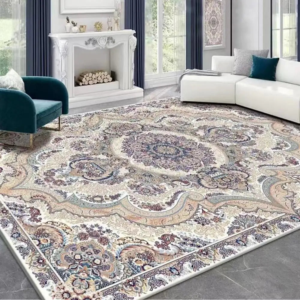 🌿🤍 Boho Vintage Crystal Velvet Area Rug – Soft Modern Living Room Carpet