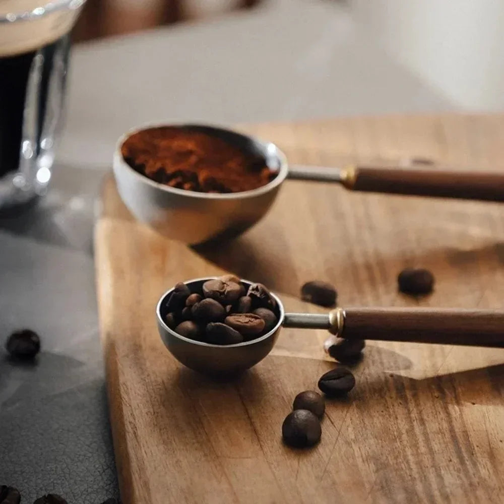 🌿☕ Artisan Walnut Coffee Scoop – Wooden Handle Stainless Steel Measuring Spoon