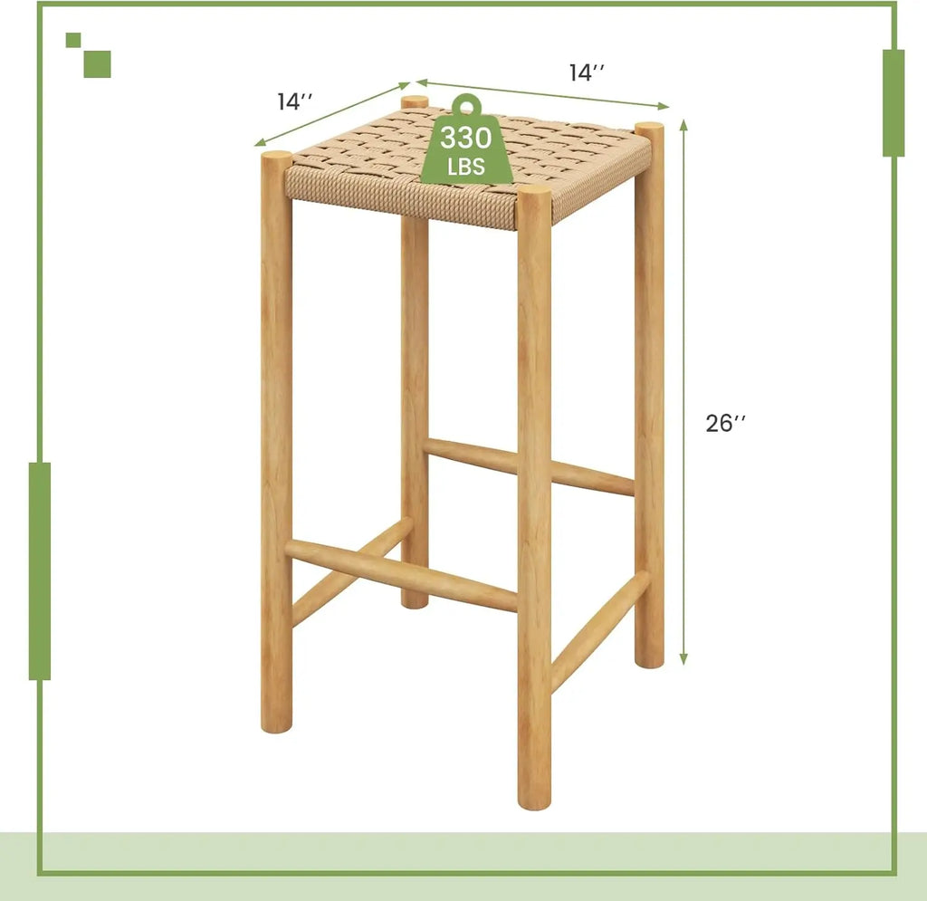 🌿🤍 Boho Rattan Counter Stools – Armless Saddle Bar Chairs (Set of 2)