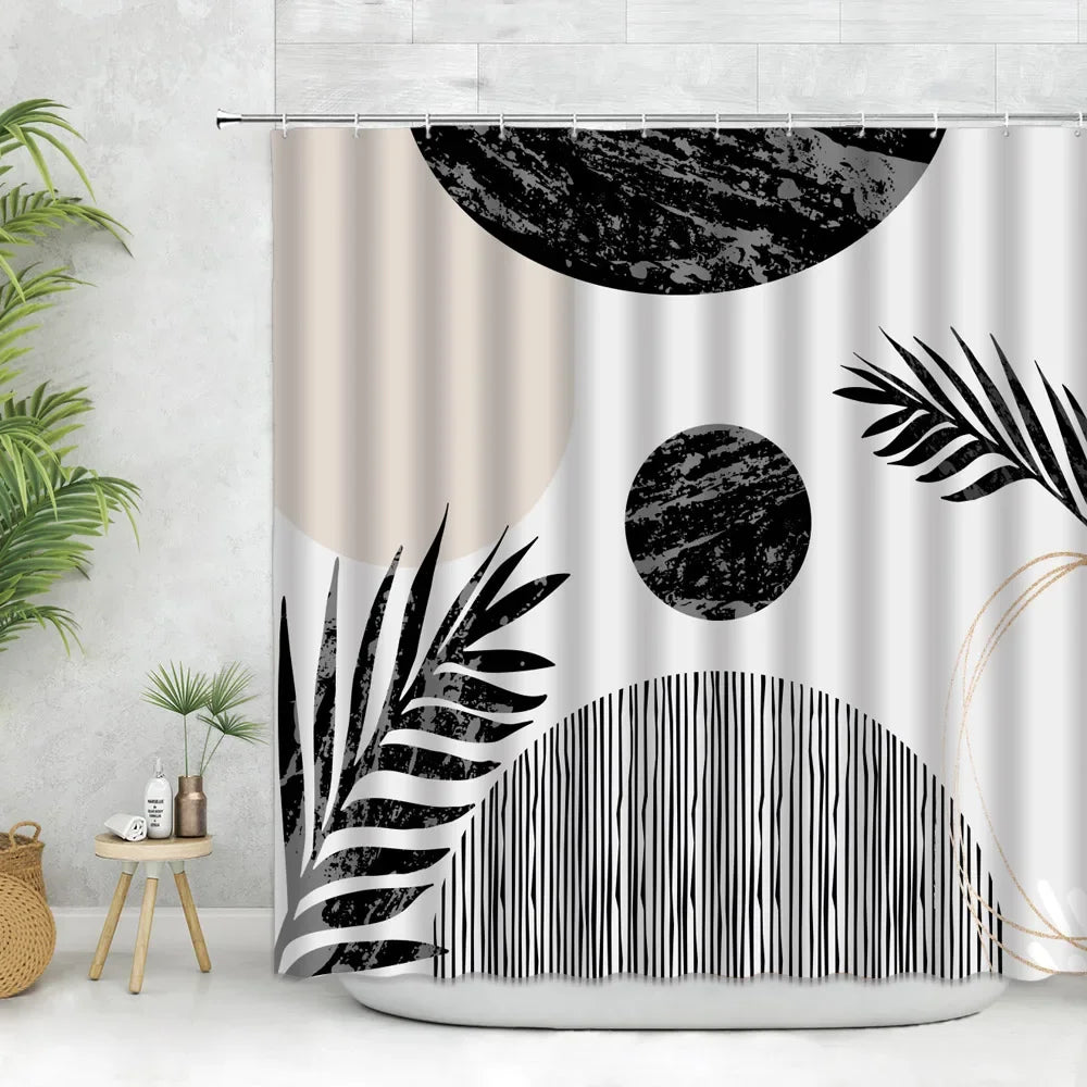 🚿🌿🤍 Boho Abstract Shower Curtain – Modern Nordic Color Block Bathroom Curtain