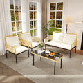 Boho Wicker Patio Conversation Set – 4-Piece All-Weather Outdoor Furniture Collection