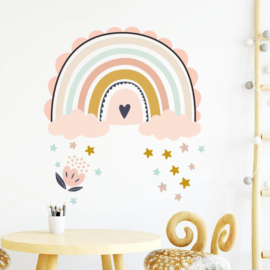 🌈☀️🤍 Boho Rainbow & Sun Wall Decals – Peel & Stick Nursery Wall Art (Set of 3)