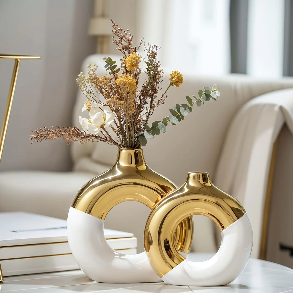 Timeless Elegance White & Gold Vase Set