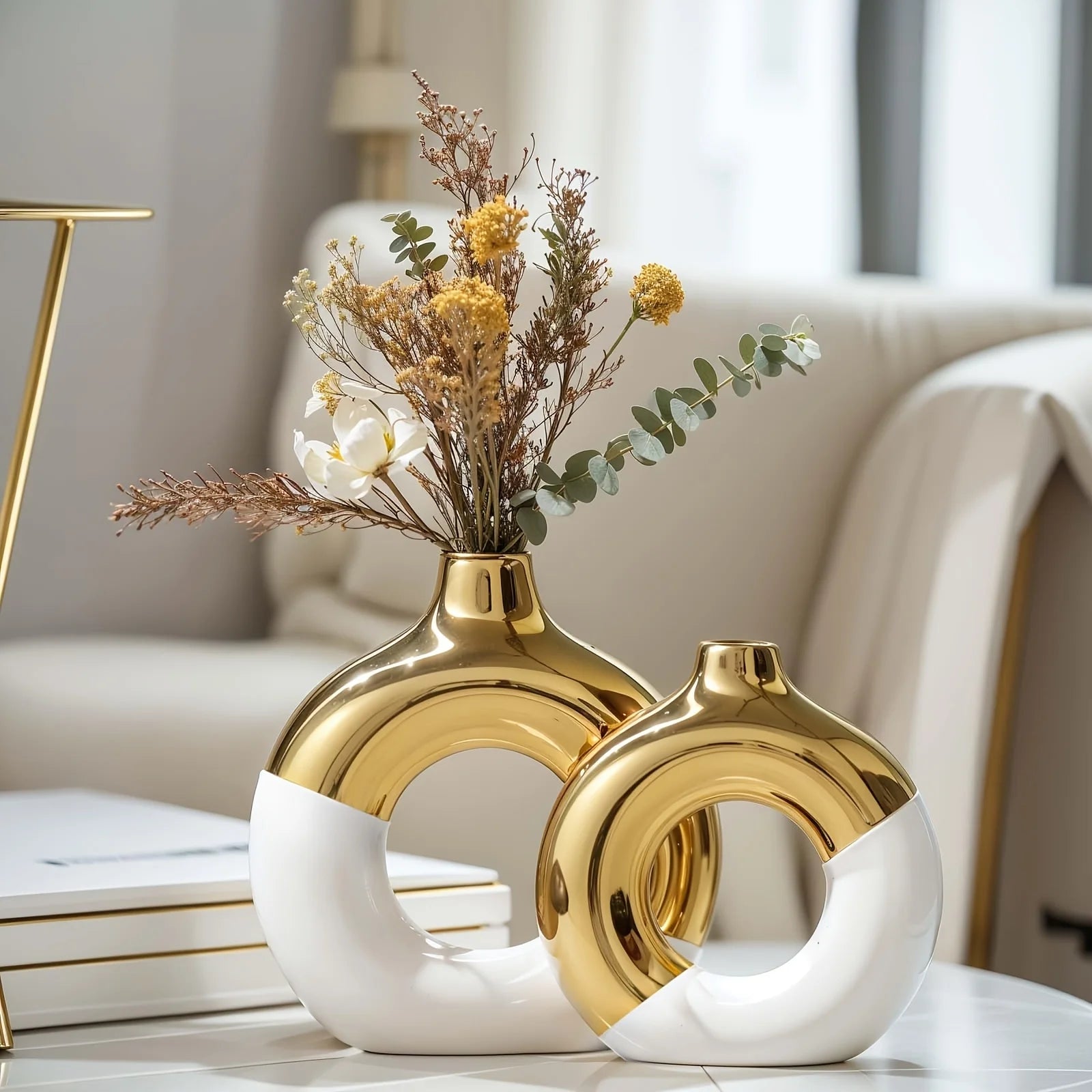 Timeless Elegance White & Gold Vase Set