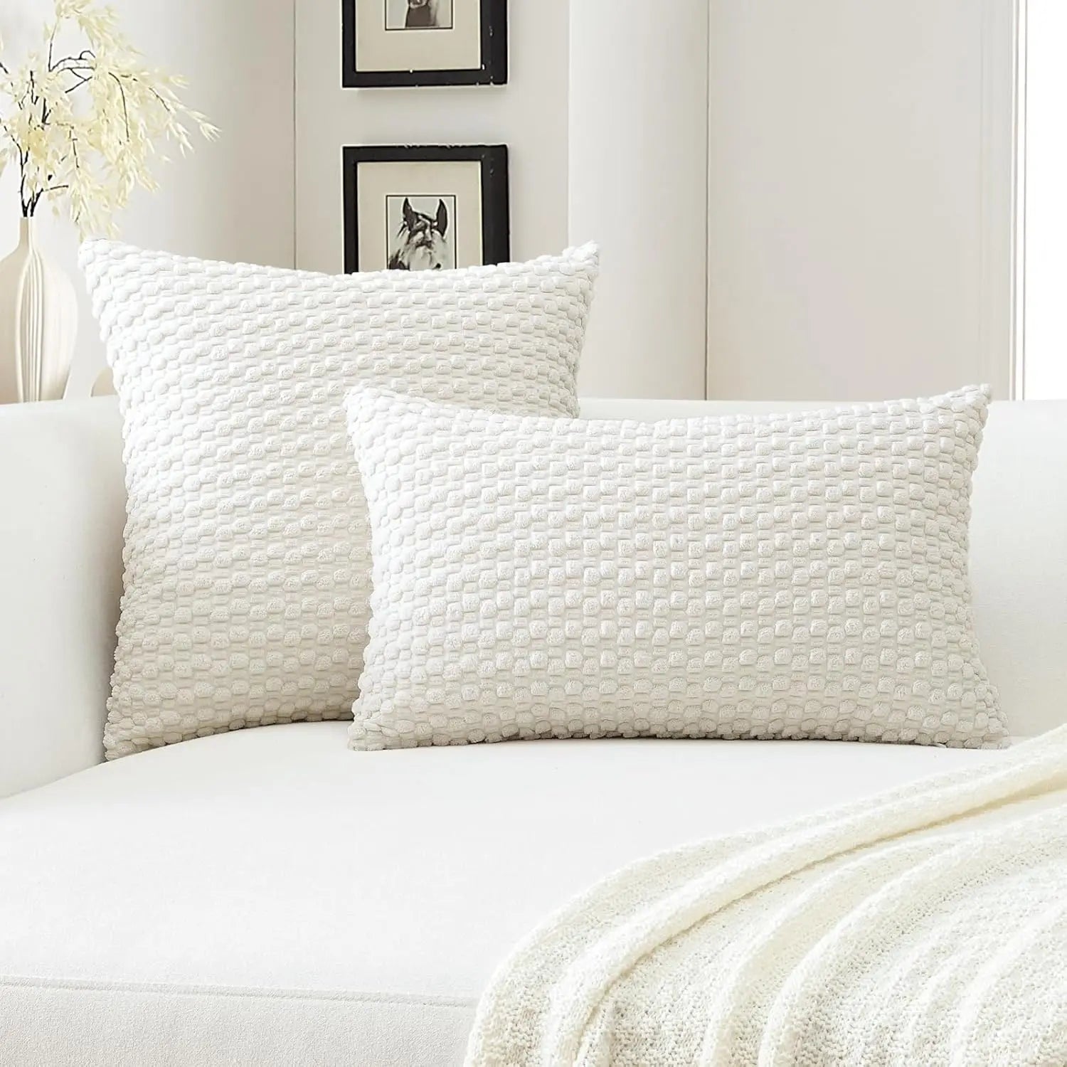 🌿🤍 Boho Striped Corduroy Pillow Cover – Farmhouse Decorative Throw Cushion