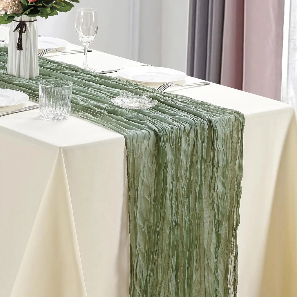 🤍🌾 Boho Cheesecloth Table Runner Set – Rustic Gauze Table Décor (10 Pieces)