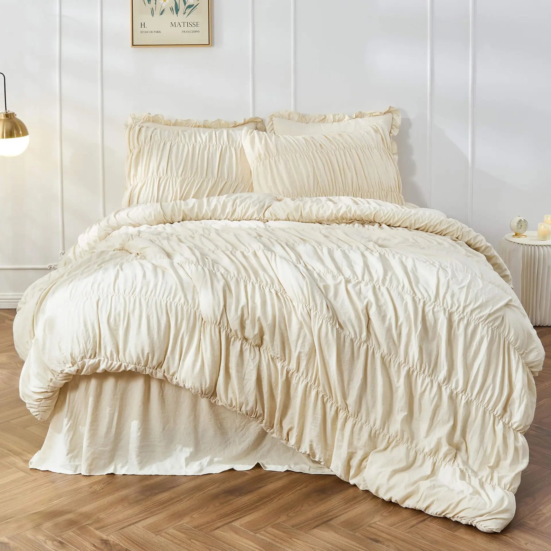 🌿🛏️🤍 Boho Ruched Duvet Cover Set – Soft Shabby Chic Comforter Cover (2/3 Piece Set)