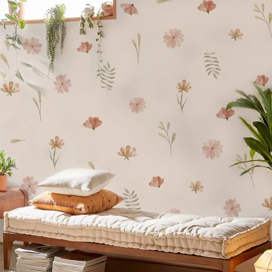 🌿🌸 Boho Botanical Wall Decals – Watercolor Floral & Leaf Wall Art Stickers