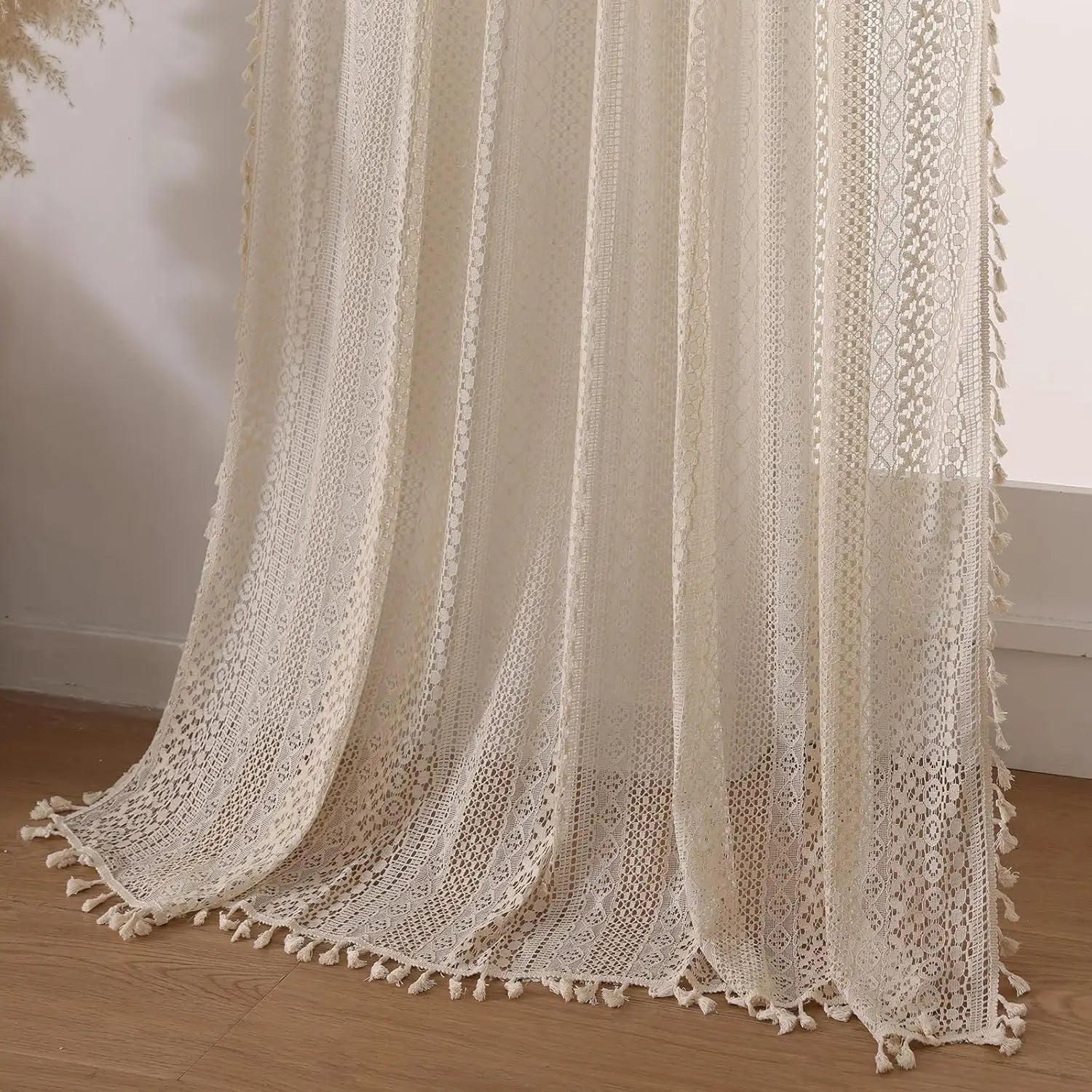 🌿🤍 Boho Tassel Sheer Curtains – Vintage Geometric Voile Window Panels