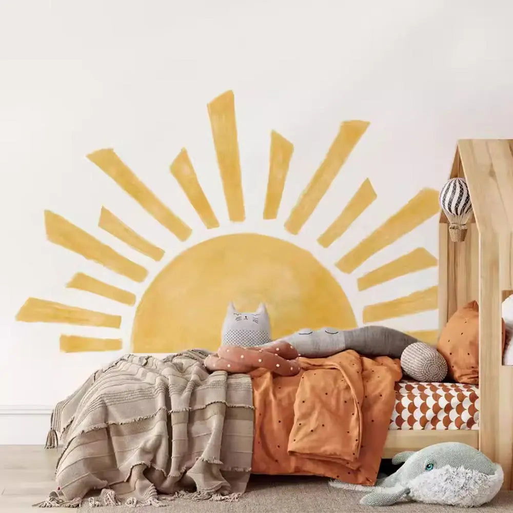 ☀️🌿🤍 Boho Half Sun Wall Decal – Peel & Stick Nursery & Bedroom Wall Art