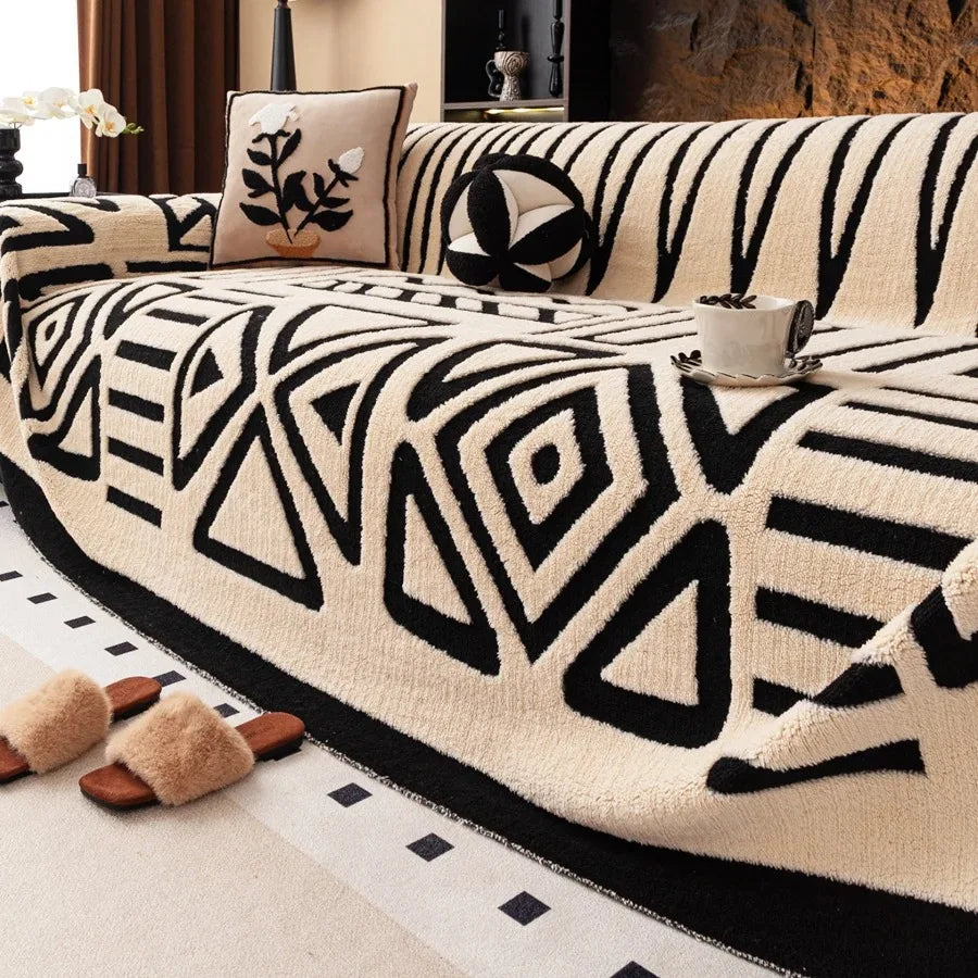🛋️🌿🤍 Boho Jacquard Fleece Sofa Throw – Soft All-Season Couch Cover & Blanket