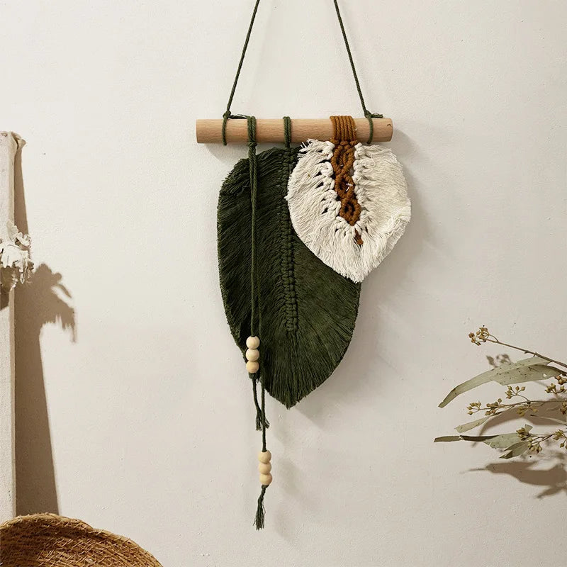 🌿🍃🤍 Boho Macramé Leaf Wall Hanging – Handwoven Botanical Tapestry Wall Art
