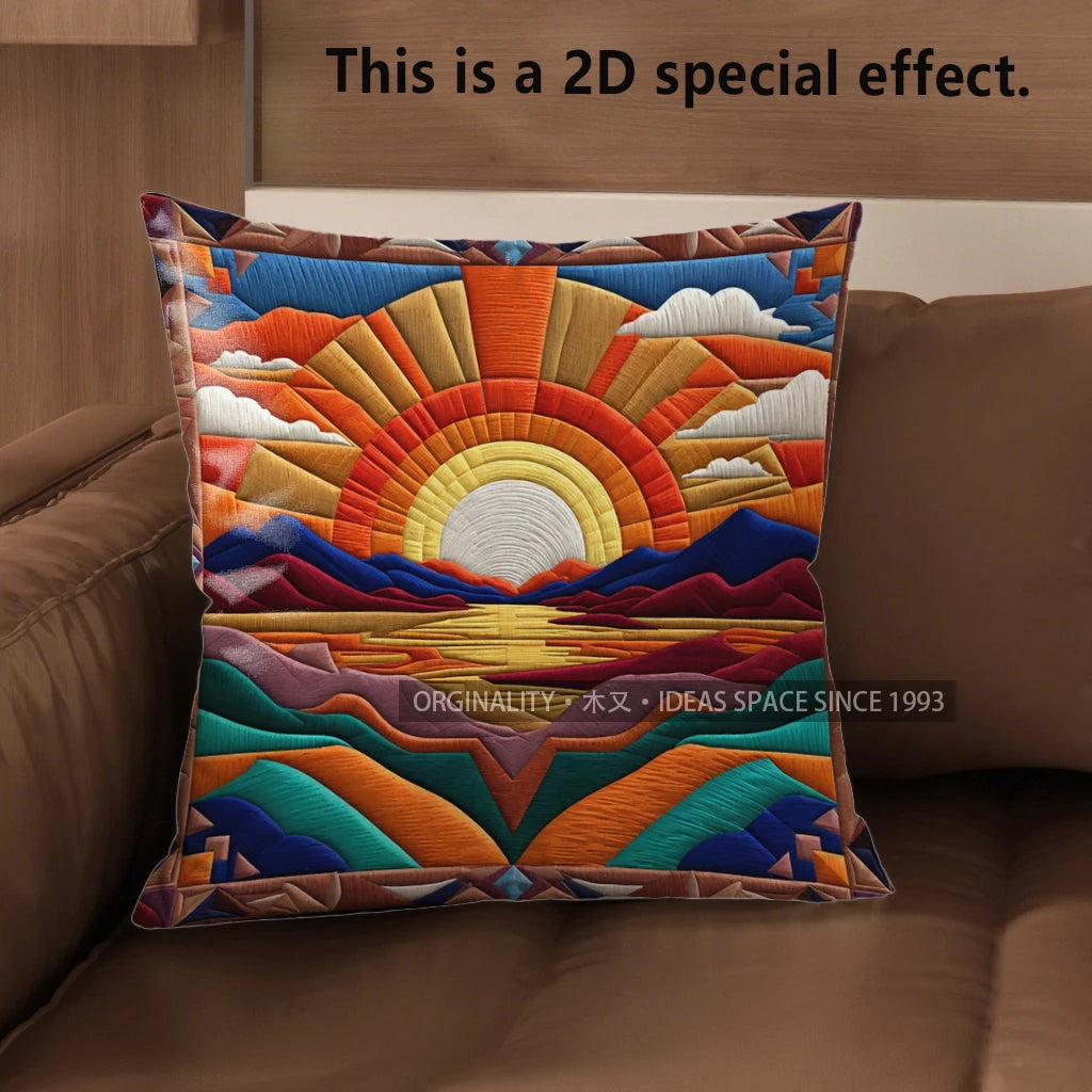🌅🌿 Desert Sunset Boho Pillow Cover – Southwestern Decorative Throw Cushion