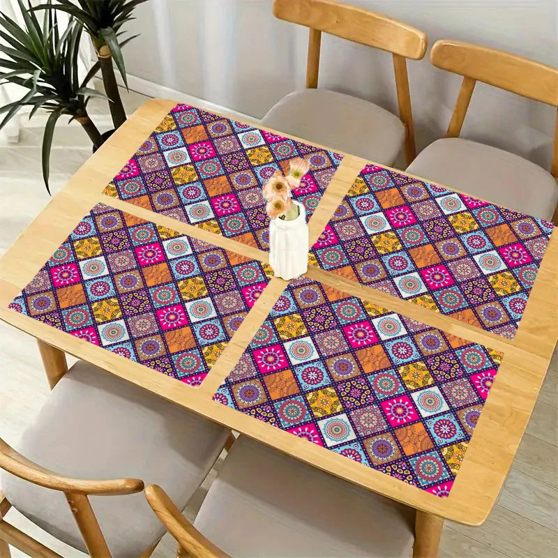 🌿🤍 Boho Mandala Placemats – Mexican-Inspired Geometric Table Mats (Set of 4)