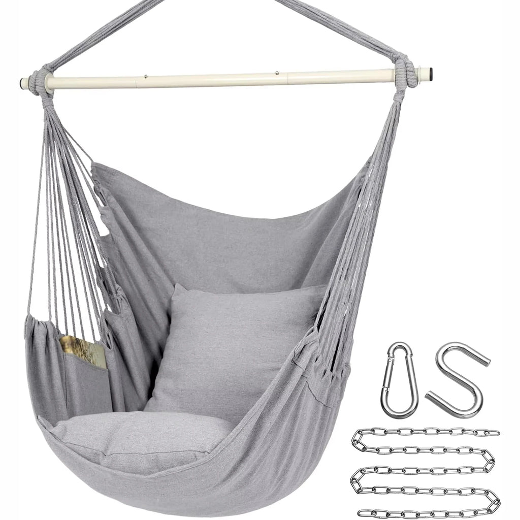 🌿🤍 Boho Cotton Hammock Chair – Hanging Swing Seat for Indoor & Outdoor Living